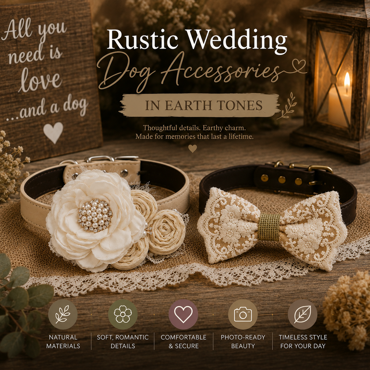Rustic Wedding Dog Accessories in Earth Tones
