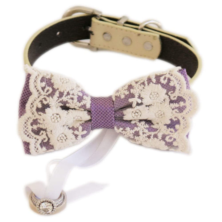 Dusty lavender bow tie collar Leather collar dog ring bearer adjustable handmade M to XXL collar bow, Proposal