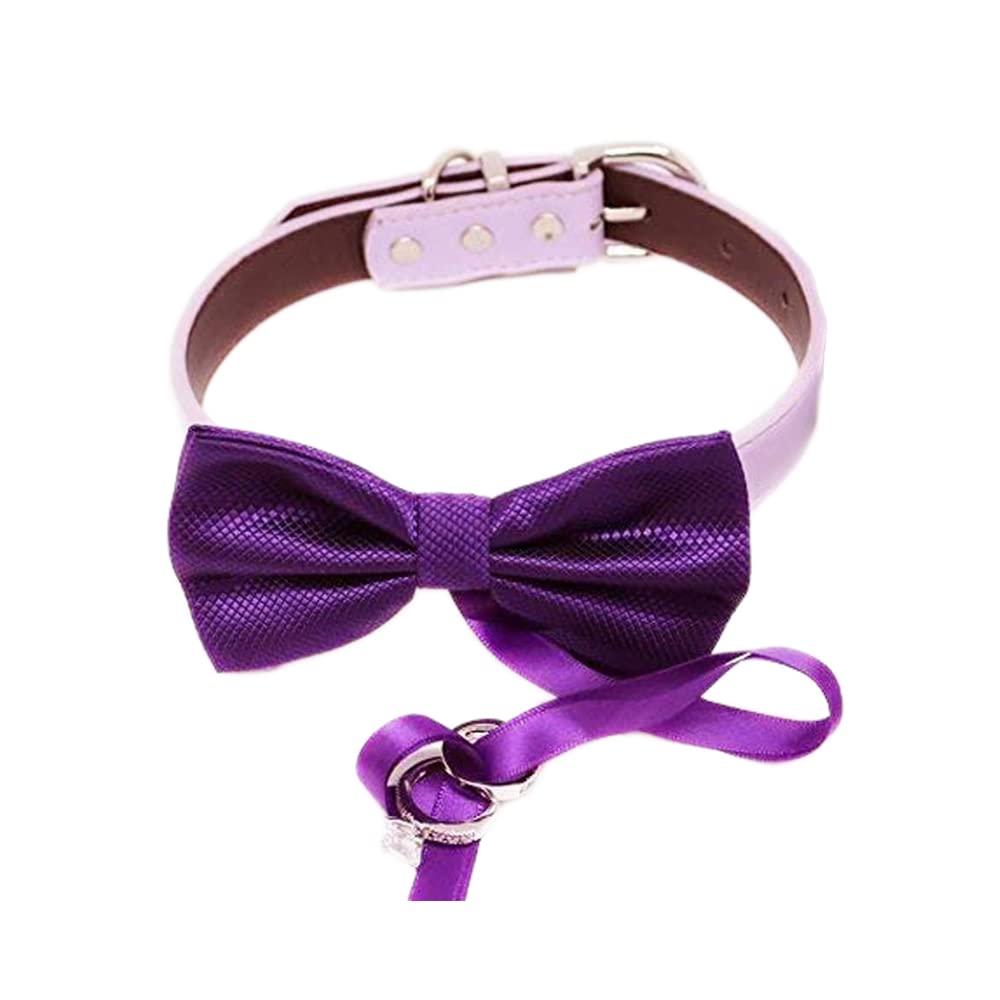 Dog Ring Bearer Bow Tie Collar, bow attached to leather collar, Dog ring bearer, XS to XXL adjustable collar