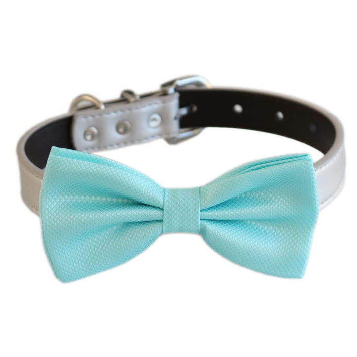 Blue Bow tie collar Leather Ivory Blue orange yellow Navy Aqua or Gray collar dog ring bearer, handmade