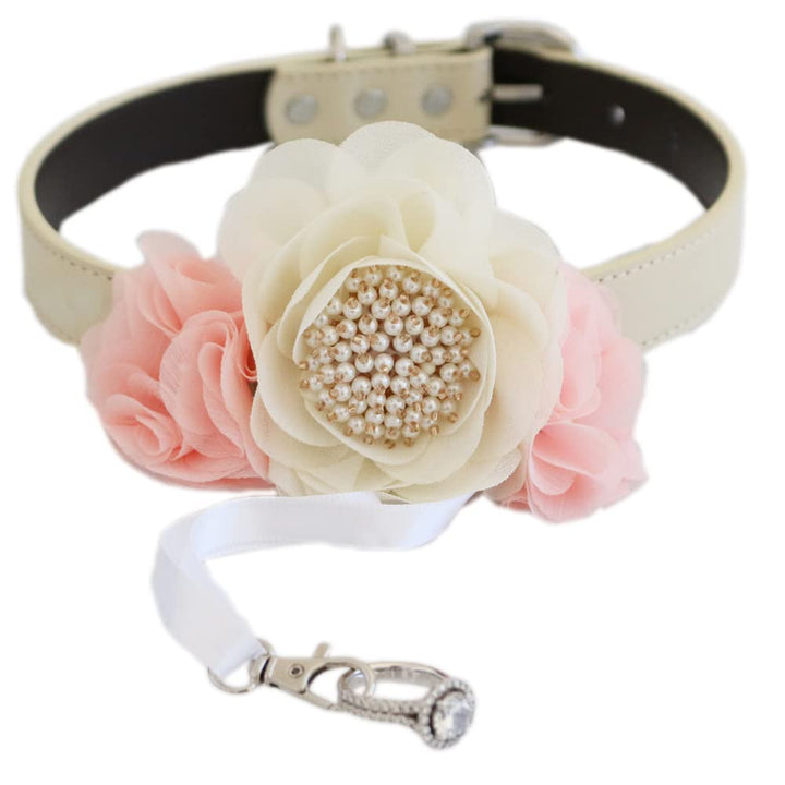 Ivory blush pearl beaded handmade flower collar, dog ring bearer XS XXL collar, Proposal handmade dog lover blush wedding gift