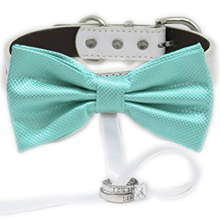 Aqua bow tie collar Leather collar dog ring bearer adjustable handmade XS to XXL collar bow Puppy bow Proposal Aqua Splash blue
