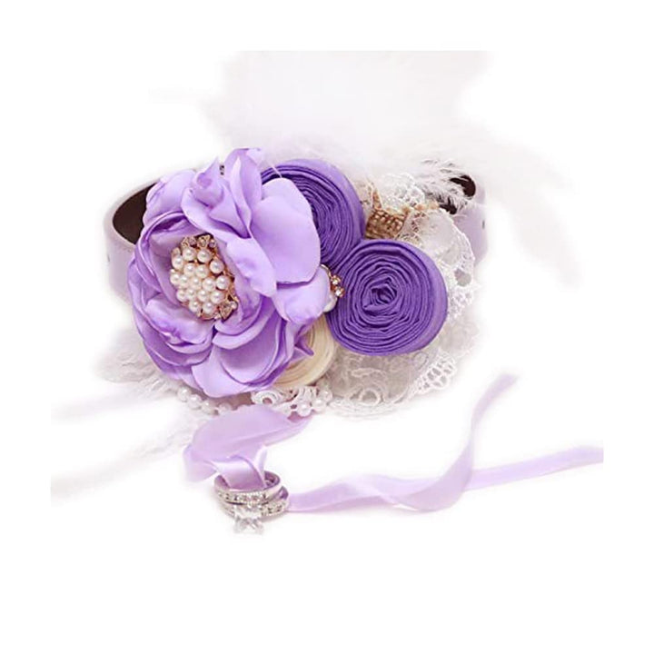 Purple lavender flower dog collar beaded pearl feather burlap Rhinestone flower collar leather adjustable girl collar dog ring bearer, proposal