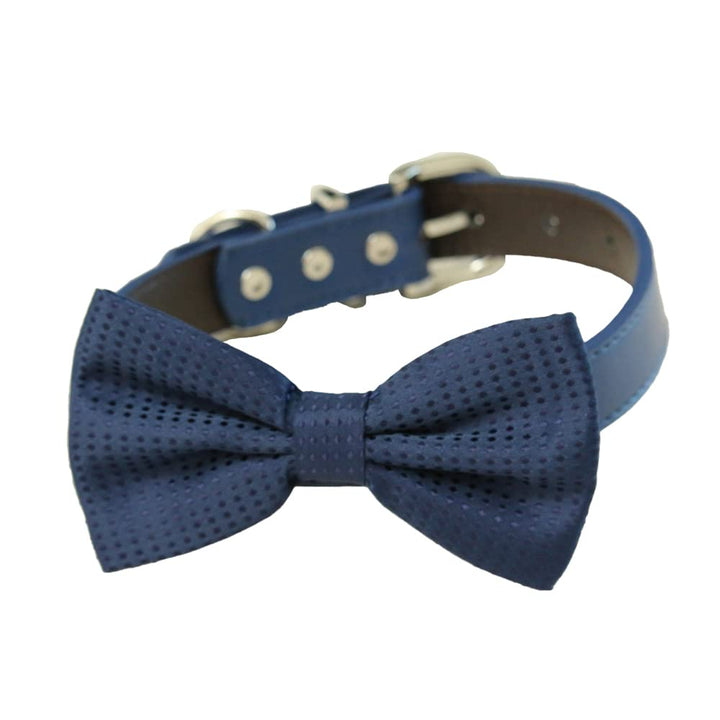 Navy Dog Bow tie Collar- Pet accessory - Dog Lovers - Bow attached to Leather collar - Dog Birthday gift - Some thing blue - Polka dots