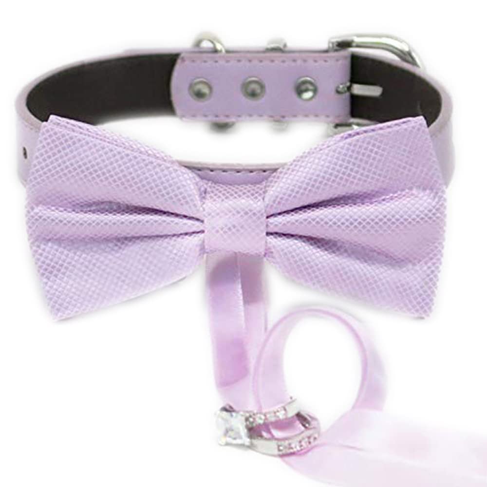 Lilac Ring Bearer Dog Bow Tie Collar with Ring Holder and Vegan Leather Collar