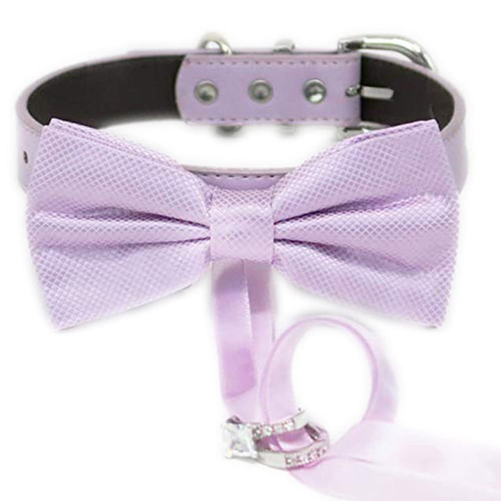 Lilac Ring Bearer Dog Bow Tie Collar with Ring Holder and Vegan Leather Collar
