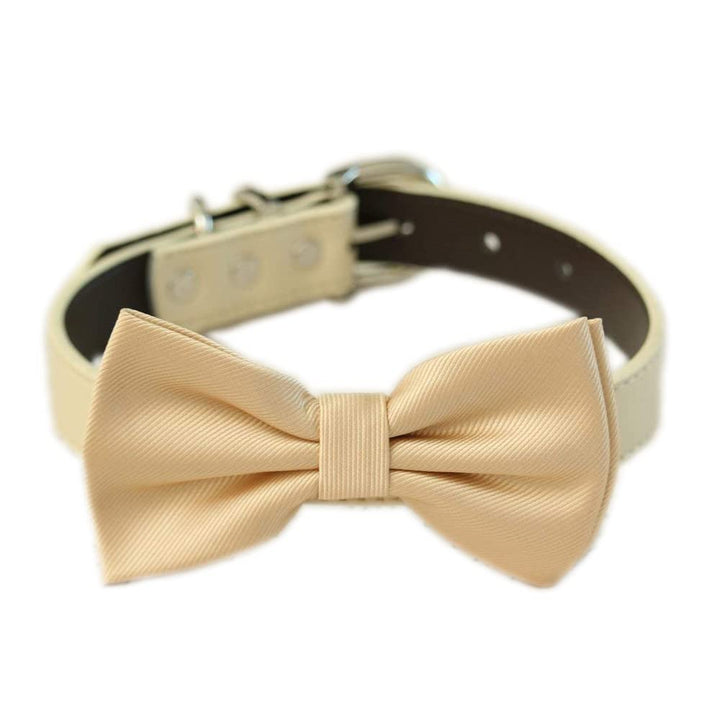 Ivory dog bow tie collar, leather dog collar, handmade, Cat bow tie collar, Ivory dog collar