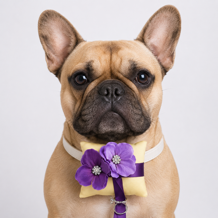 Yellow and Purple Floral Ring Bearer Dog Pillow