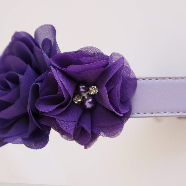 Handmade Purple Flower dog collar, flower leather collar, Dog ring bearer proposal XS to XXL collar, Puppy Girl flower collar
