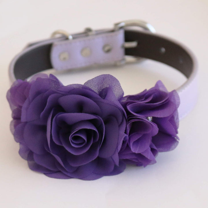 Handmade Purple Flower dog collar, flower leather collar, Dog ring bearer proposal XS to XXL collar, Puppy Girl flower collar