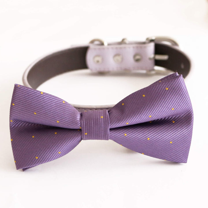 English Lavender bow tie collar dog ring bearer XS to XXL collar and bow tie, Puppy bow tie leather adjustable dog collar