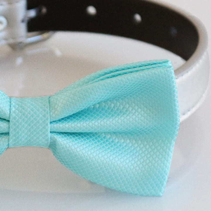 Blue Bow tie collar Leather Ivory Blue orange yellow Navy Aqua or Gray collar dog ring bearer, handmade