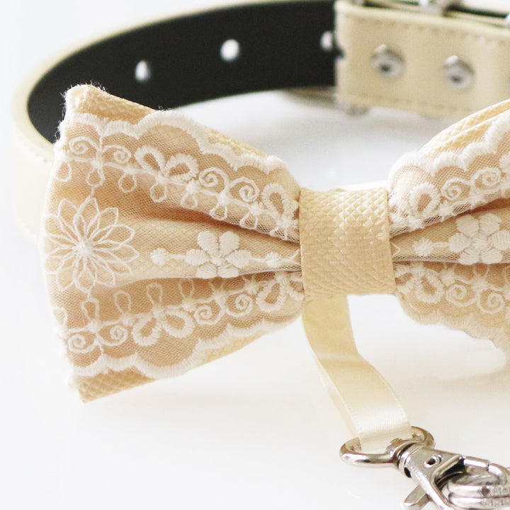 Pet wedding accessory will you marry me Handmade bow tie collar, proposal Dog ring bearer adjustable XS to XXL collar, Ivory lace county rustic Wedding, dog lover gift