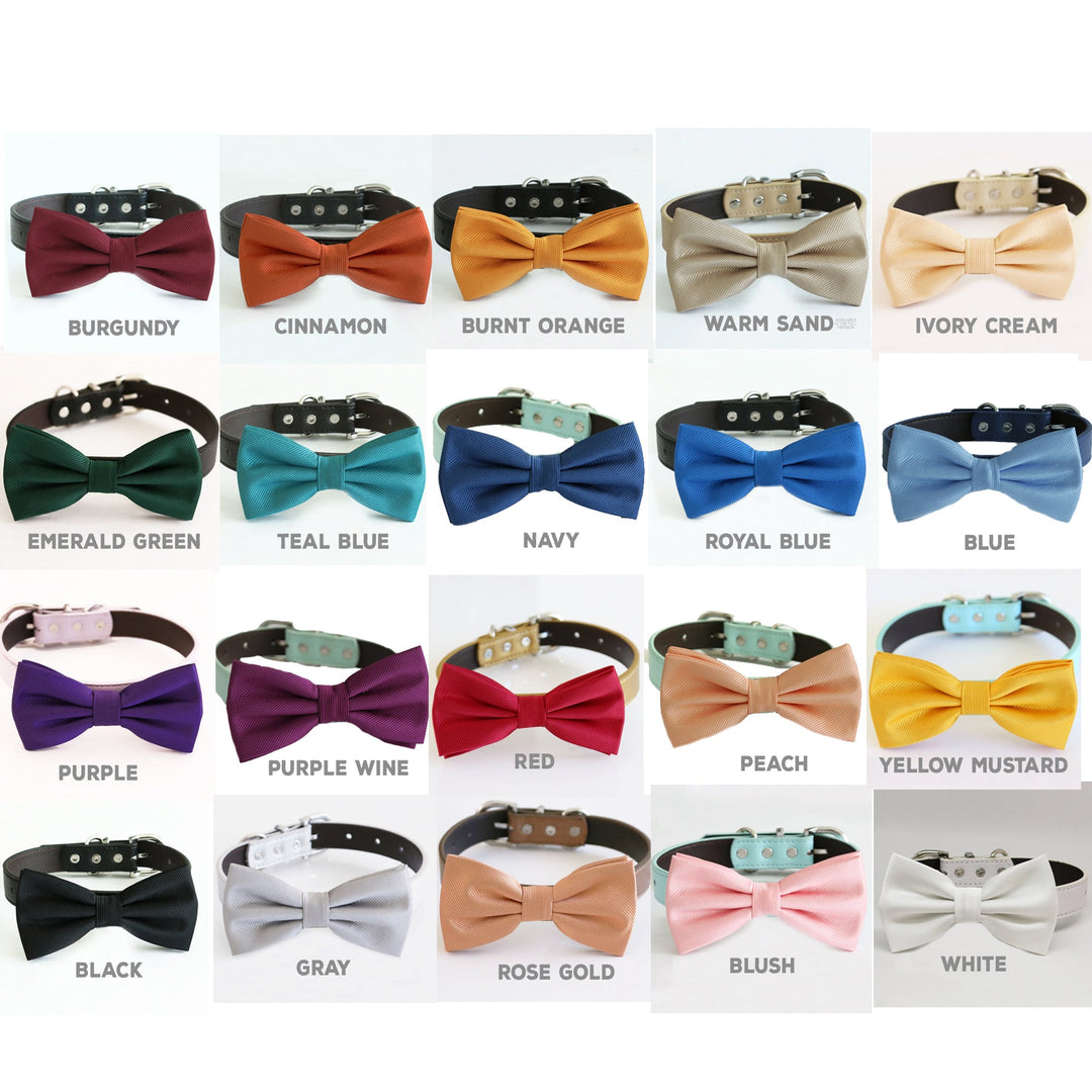 a collection of 16 different bow ties, each with a unique color and pattern, arranged in a grid format.