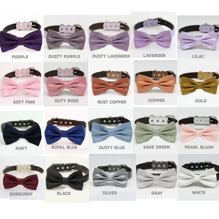 Navy bow tie collar Leather collar dog ring bearer adjustable handmade XS to XXL collar bow, Puppy, Proposal