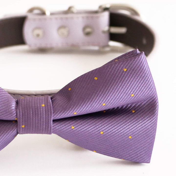 English Lavender bow tie collar dog ring bearer XS to XXL collar and bow tie, Puppy bow tie leather adjustable dog collar