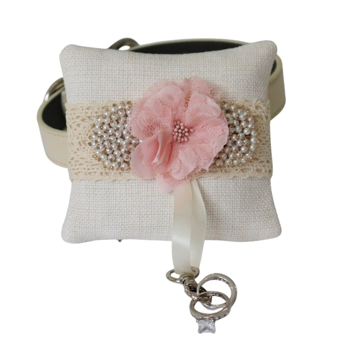 Blush Pearl Ring Bearer Dog Collar Pillow – Handmade Wedding Accessory