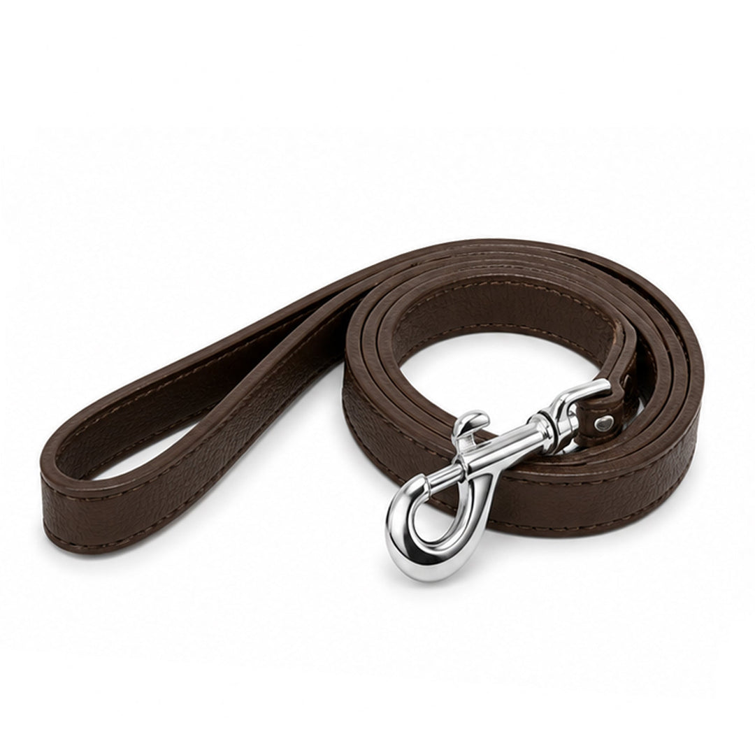 Brown soft vegan leather dog leash, 48 inches long and 0.75 inches wide