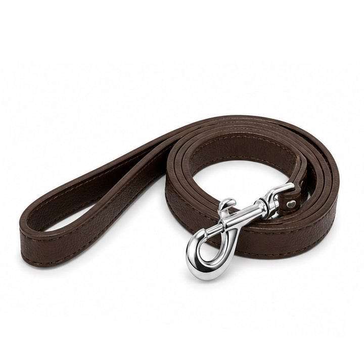 Brown soft vegan leather dog leash, 48 inches long and 0.75 inches wide
