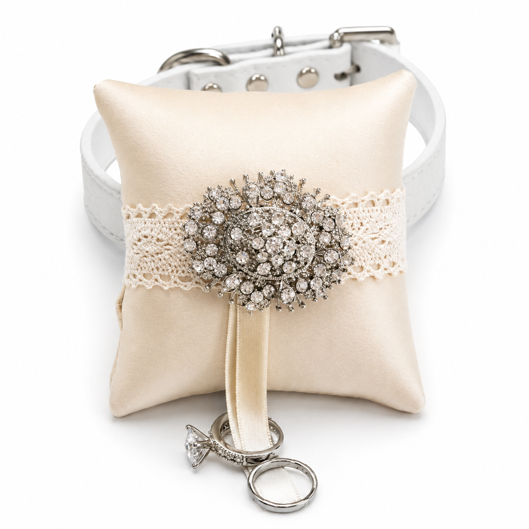 Champagne Lace Crystal Ring Bearer Dog Pillow