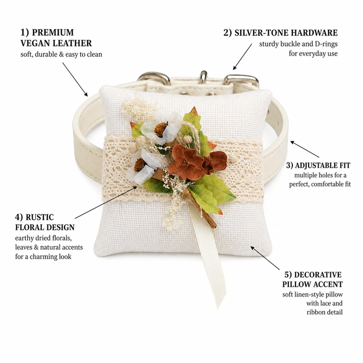 Rustic Ivory Floral Ring Bearer Dog Pillow with Lace Detail