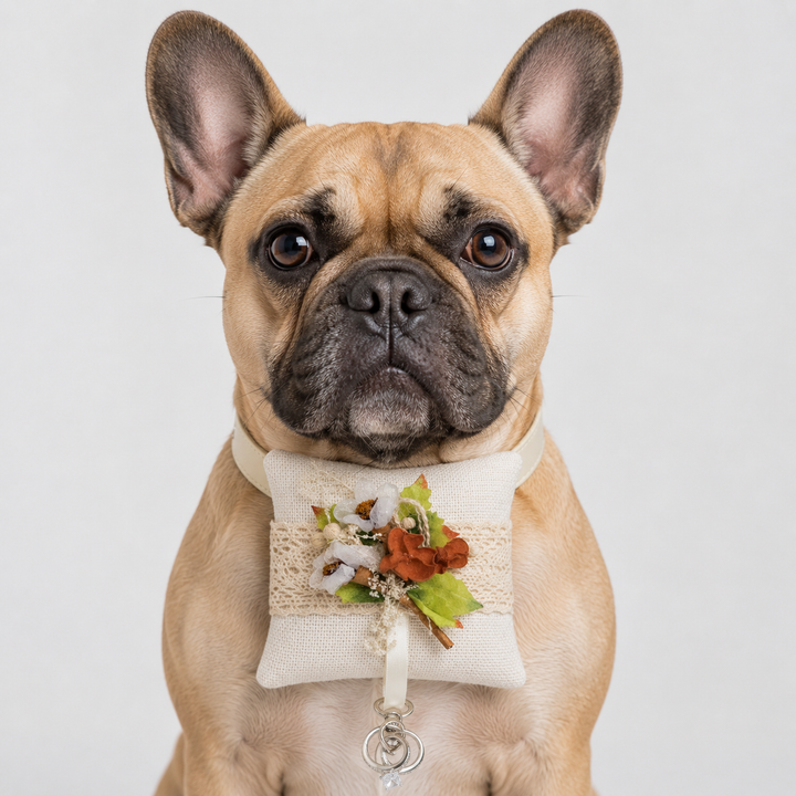 Rustic Ivory Floral Ring Bearer Dog Pillow with Lace Detail