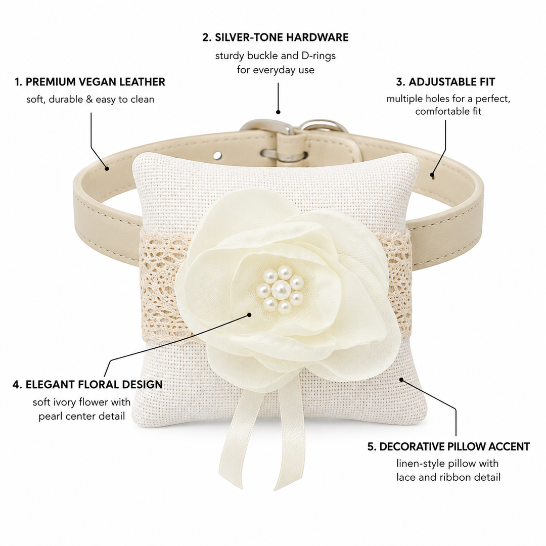 Ivory Pearl Floral Ring Bearer Dog Pillow with Lace Detail