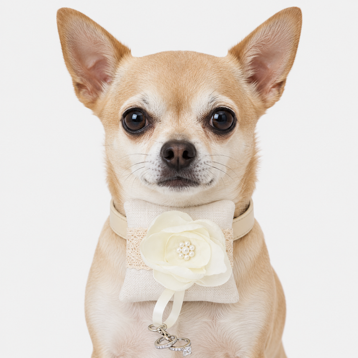 Ivory Pearl Floral Ring Bearer Dog Pillow with Lace Detail