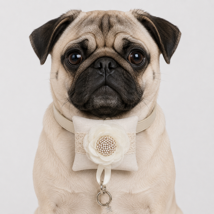 Ivory Pearl Rose Ring Bearer Dog Pillow with Lace Detail