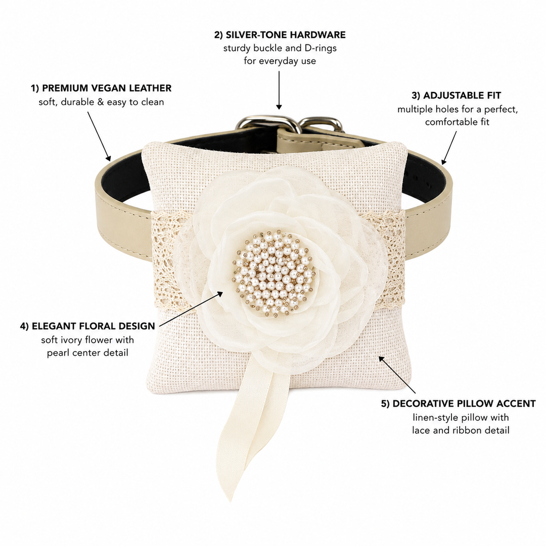 Ivory Pearl Rose Ring Bearer Dog Pillow with Lace Detail