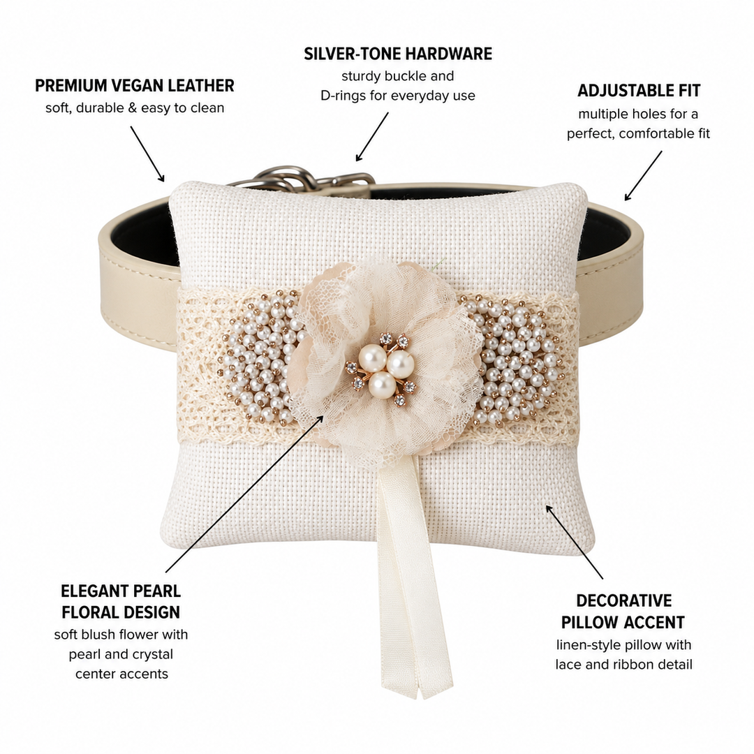 Champagne Pearl Floral Ring Bearer Dog Pillow with Lace Detail