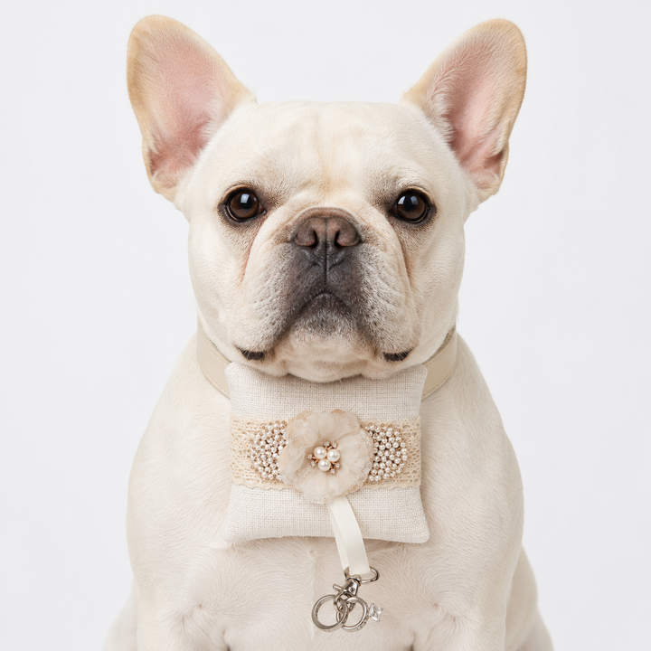 Blush Pink Pearl Floral Ring Bearer Dog Pillow with Lace Detail