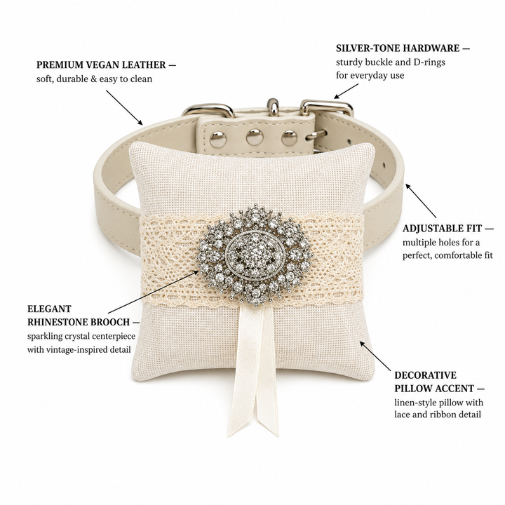 Crystal Brooch Ring Bearer Dog Pillow with Lace Detail