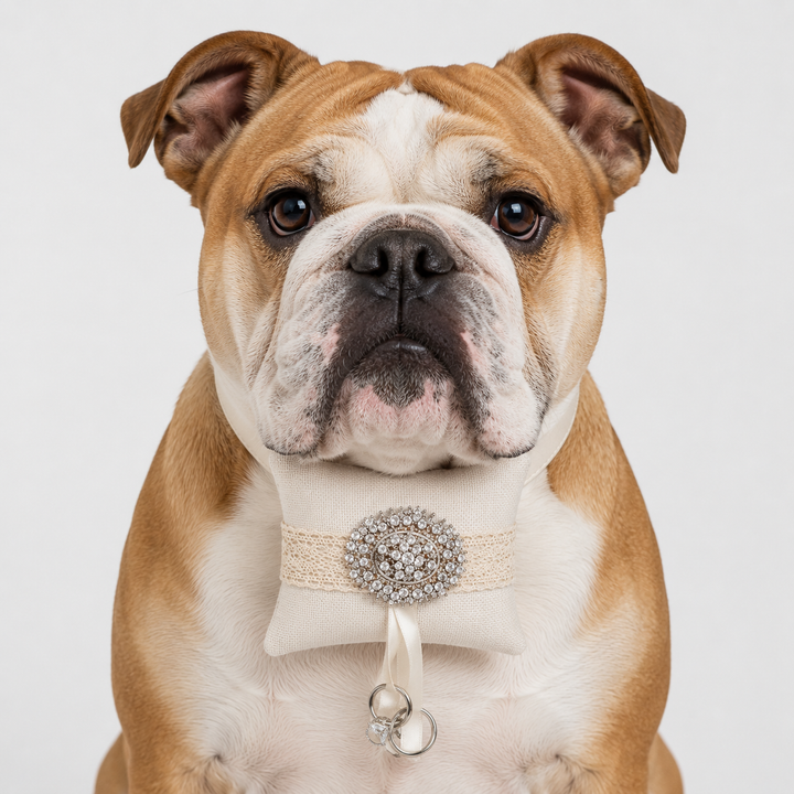 Crystal Brooch Ring Bearer Dog Pillow with Lace Detail