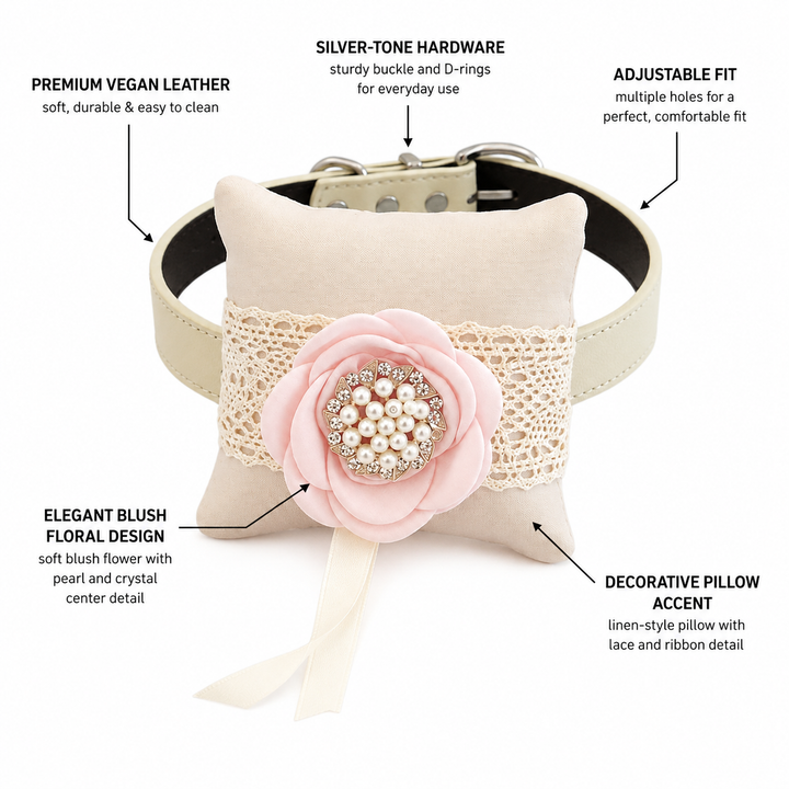 Blush Pink Pearl Crystal Ring Bearer Dog Pillow with Lace Detail