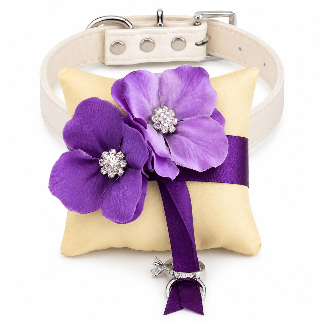 Yellow and Purple Floral Ring Bearer Dog Pillow