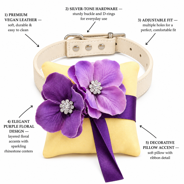 Yellow and Purple Floral Ring Bearer Dog Pillow