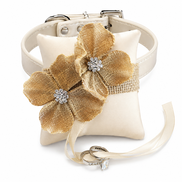 Rustic Burlap Floral Ring Bearer Dog Pillow