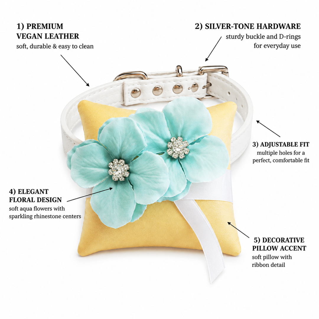 Aqua Blue Floral Ring Bearer Dog Pillow with Crystal Accents