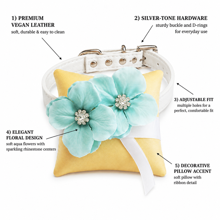 Aqua Blue Floral Ring Bearer Dog Pillow with Crystal Accents
