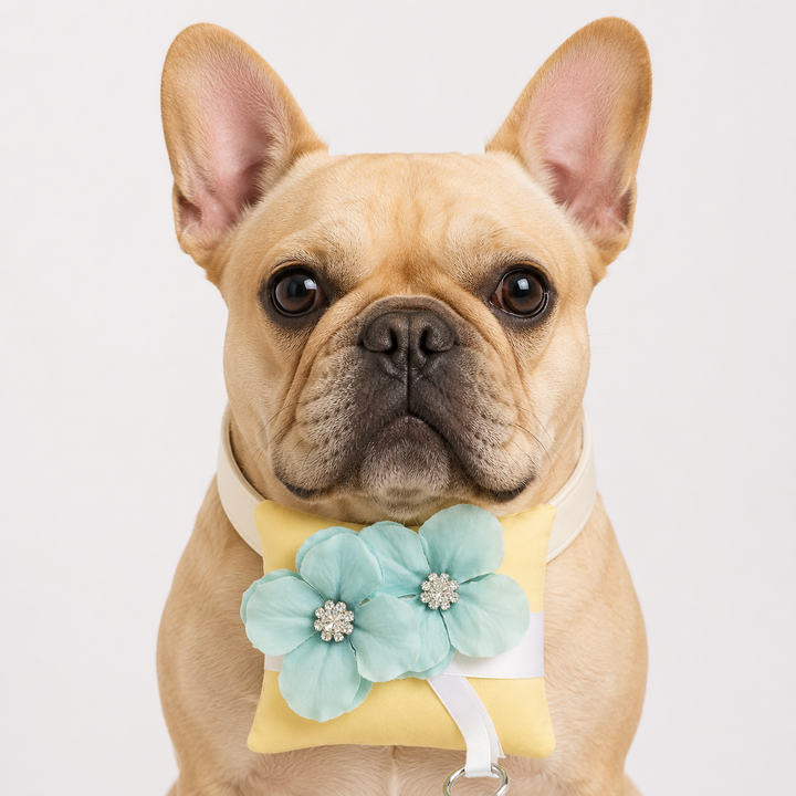 Aqua Blue Floral Ring Bearer Dog Pillow with Crystal Accents