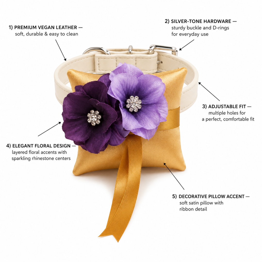 Gold and Purple Floral Ring Bearer Dog Pillow