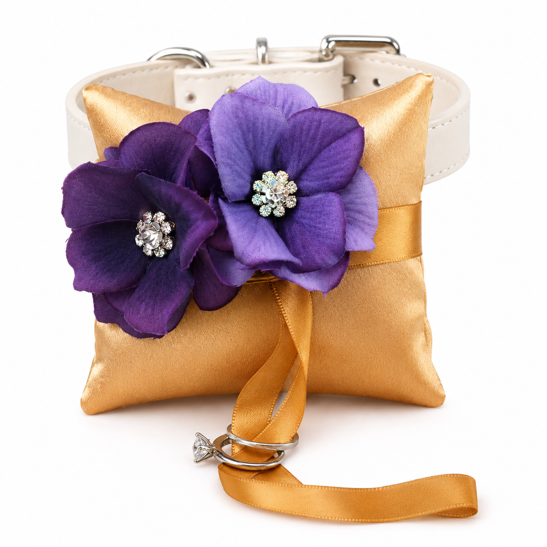 Gold and Purple Floral Ring Bearer Dog Pillow