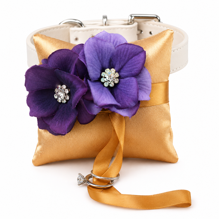 Gold and Purple Floral Ring Bearer Dog Pillow