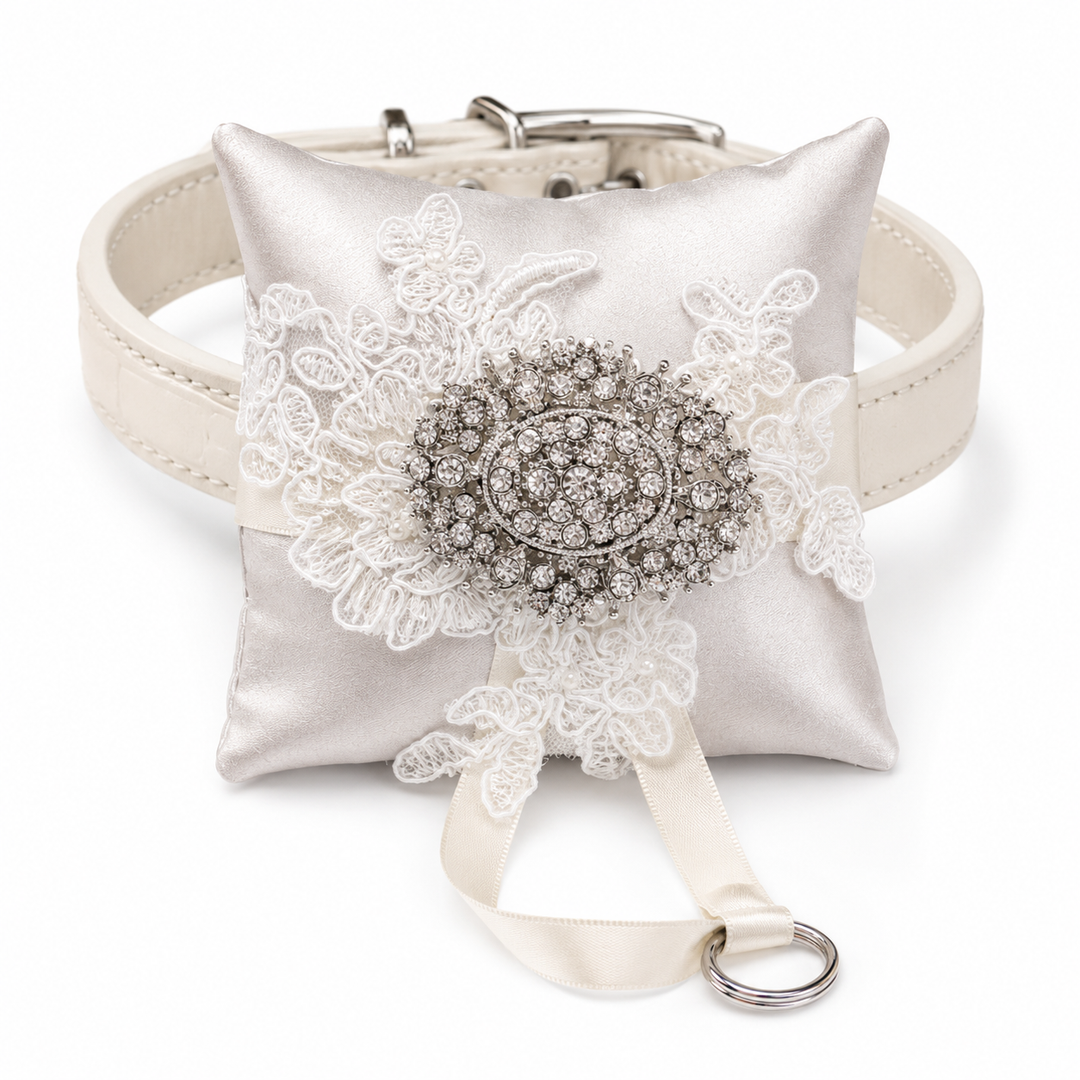 Ivory Lace Crystal Brooch Ring Bearer Dog Pillow