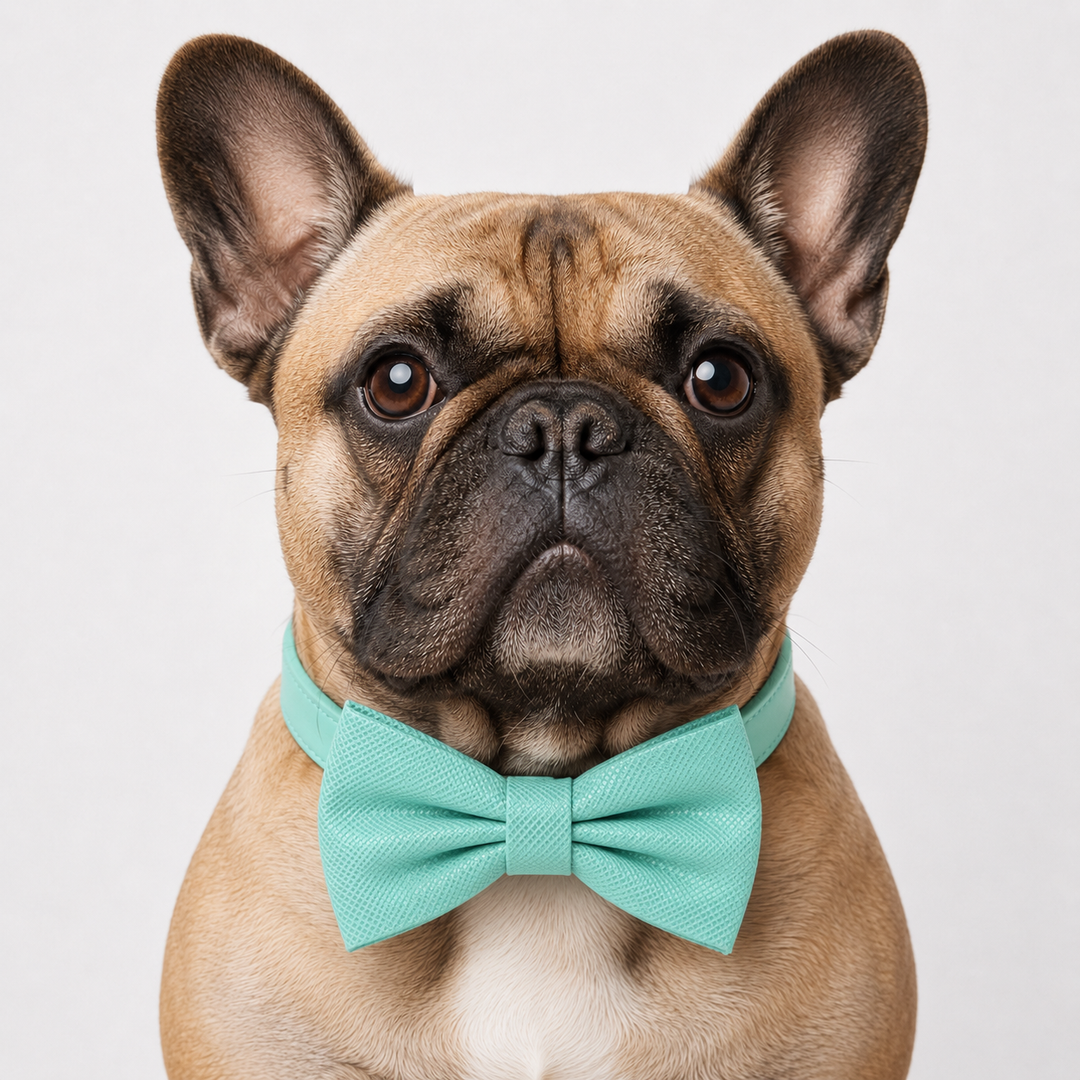 Mint Green Ring Bearer Wedding Dog Bow Tie Collar with Adjustable Matching Vegan Leather Collar