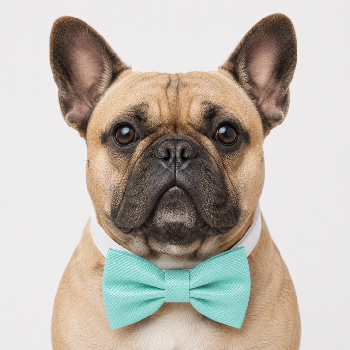 Mint Green Ring Bearer Wedding Dog Bow Tie Collar with Wedding Ring Holder Ribbon and Adjustable White Vegan Leather Collar