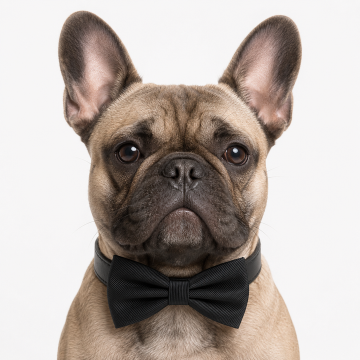 Black Ring Bearer Dog Bow Tie Collar with Black Vegan Leather Collar