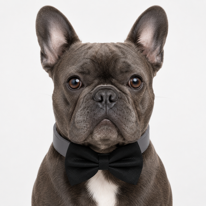 Black Ring Bearer Wedding Dog Bow Tie Collar with Adjustable Gray Vegan Leather Collar