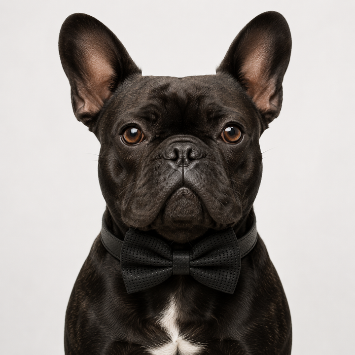 Black Ring Bearer Dog Bow Tie Collar with Black Textured Bow Tie and Black Vegan Leather Collar